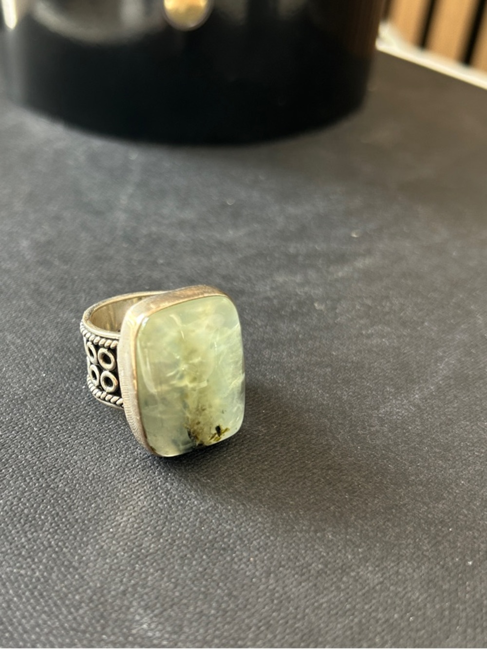 Handmade sterling Silver Ring with jade stone size 10